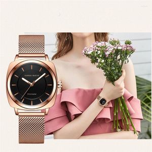 Montre-bracelets HM-106 Brand Women's Luxury Square Quartz Band en acier inoxydable Fashion Nightproof Night Glow Watch for Women