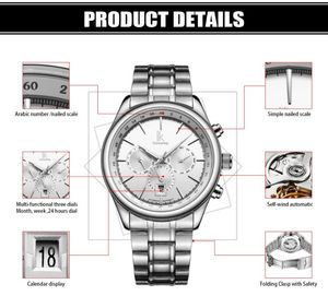 Relojes de pulsera IK, marca mecánica automática, reloj para hombre, calendario de 24 horas, reloj de acero completo plateado luminoso, modelos casuales simples de moda 2023