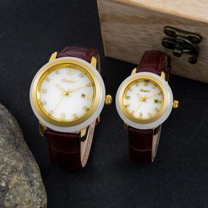Montres-bracelets Jade Watch Lovers Couples à quartz automatiques pour femmes Brownes Bracelet en cuir Boîte-cadeau étanche Emballage Montre-bracelet pour hommes