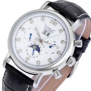 Relojes de pulsera marca JARAGAR para hombre, reloj mecánico automático, reloj informal con calendario de fase lunar para hombre, reloj de diamantes de imitación con fecha automática de 24H