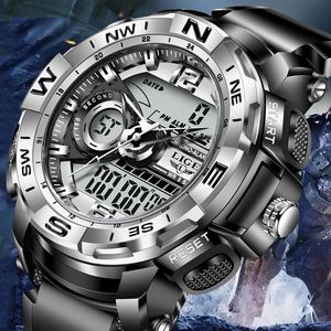 Montres-bracelets LIGE Sport Hommes Montre numérique à quartz Montres de plongée créatives Alarme étanche Double affichage Horloge Relogio Masculino + Box