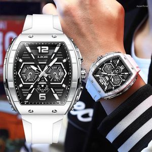 Relojes de pulsera LIGE Relojes para hombres 50M Reloj impermeable Reloj deportivo de lujo Cronógrafo Fecha Silicona Cuadrado Cuarzo Hombre Reloj Hombre