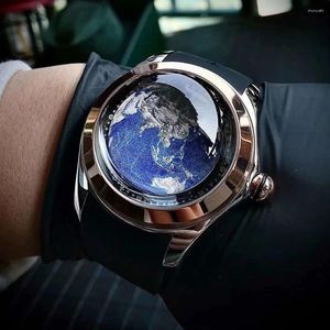Relojes de pulsera Reloj automático de tierra de lujo Relojes de cristal de burbuja de moda Hombres 46 mm Arte mecánico Relojes con esfera de bola de ojo KAFYASE 2024