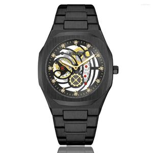 Mujeres de pulsera Los hombres de lujo miran negro dial de oro negro de cuarzo masculino de la marca clásica esqueleton steampunk cool relojes de negocios