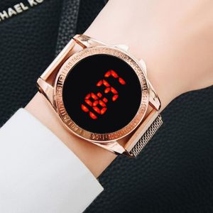 Relojes de pulsera de lujo de oro rosa Relojes magnéticos para mujer Pulsera Moda Digital LED rojo Dial Vestido Reloj de cuarzo Reloj de pulsera para mujer