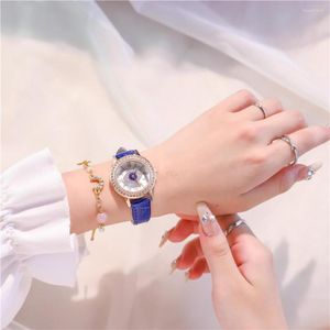 Horloges Luxe Dames Diamanten Horloges Glanzend Kristal Boze Oog Quartz Horloge Leer Vrouwelijke Drop