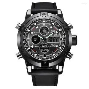 Montre-bracelets Men Big Brand Xi Watches Fashion Leather Band Military Military Multi-Function Sports Dual Time Chronograph Business Digital Watch