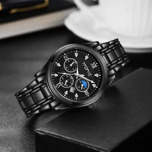 Relojes de pulsera para hombre, reloj elegante, cronógrafo de lujo, fase lunar, relojes para hombre para negocios, uso Formal, confianza