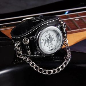 Mujeres de pulsera Men Punk Calavera Pulsera de cuero negro Relojes Muñeco de muñeca Horario para Relogio Masculino