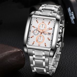 Relojes de pulsera para hombre, reloj de cuarzo, correa cuadrada de acero, calendario deportivo, reloj luminoso, resistente al agua, cinta de silicona, reloj de pulsera