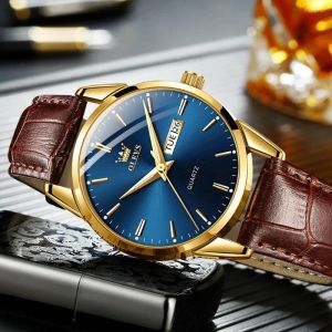 Relojes de pulsera Reloj de pulsera de cuarzo para hombres 30M Impermeable Casual con correa de reloj de cuero Reloj luminoso de mano para hombre