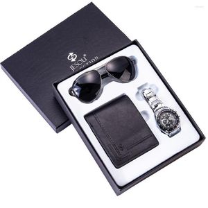 Montres-bracelets hommes montre ensemble coffret cadeau portefeuille lunettes de soleil en cuir bracelet en acier Quartz emballage exquis cadeaux d'affaires pour