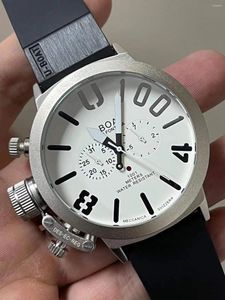 Relojes de pulsera para hombre mecánico automático U negro reloj de pulsera de acero inoxidable caucho blanco azul gancho izquierdo reloj de barco grande 50 mm