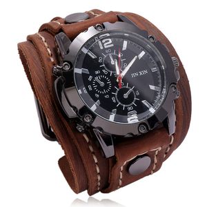 Relojes de pulsera Relojes de cuarzo para hombre Jessingshow Reloj de pulsera de lujo Correa de reloj de cuero de vaca Reloj de estilo punk para hombres Pulseras anchas de cuero genuino 230707