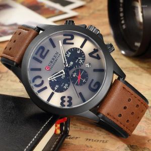 Relojes de pulsera relojes para hombres curren top impermeable cita de gran número de cuarzo de cuarzo de cuero de cuero de cuero de cuero muñeca reloj reloj