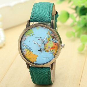Relojes de pulsera Mini World Fashion Reloj de cuarzo Hombres Unisex Mapa Avión Viajar alrededor de las mujeres Vestido de cuero Relojes de pulsera # YL5 Moun22