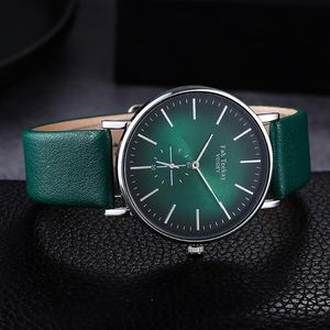 Montres-bracelets minimaliste exquis femmes montre à Quartz mode vert élégant cadran décontracté dames femme bracelet en cuir robe cadeau Fi