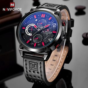Montres-bracelets NAVIFORCE marque de luxe homme sport étanche montre-bracelet hommes Quartz en cuir véritable montre jour et Date affichage mâle horloge NF9068L 230809