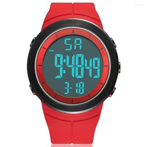 Relojes de pulsera OHSEN para hombre, relojes digitales impermeables con banda de goma roja, reloj de moda para hombre, reloj despertador multifunción para deportes al aire libre