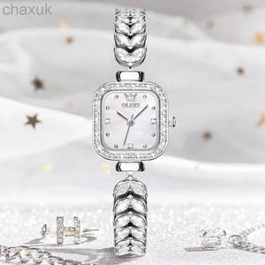 Wallwatches Olevs Luxury Silver Watch for Women Ladies Casual Crystal Bracelet Quartz Top Brand Creative Gift Reloges para Mujer D240417