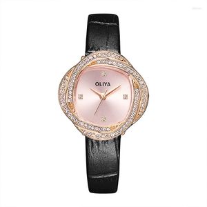Relojes de pulsera Oliya Moda Ocio Reloj para mujer Cinturón ultrafino En forma de flor Círculo de diamante envolvente Multicolor Cuarzo para mujer