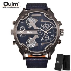 Relojes de pulsera Oulm HP3548 Classic Two Time Zone Relojes para hombres Super Big Dial Male Sport Watch Casual Leather Quartz