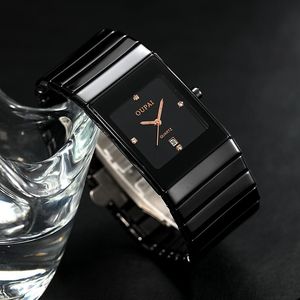 Relojes de pulsera OUPAI Old Fashion Negro Cerámica Rectángulo Reloj Hombres Negocios Ultrafino Clásico Ra80030Do Impermeable Antiarañazos Muñeca 230809