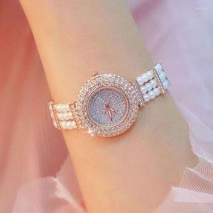 Montres-bracelets PEARL DIAMOND WATCHES CRYSTAL DRESS ROSE GOLD LADIES HORLOGE BRACELET MONTRE QUARTZ WRISTWATCH RELOGIO FEMININOMontres-bracelets