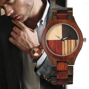 Montres-bracelets Quartz Montre en bois complet Pointeurs lumineux concis Cadran Montres en bois ultra-légères Bande de bambou Pas d'affichage numérique Horloge simple