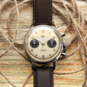 Relojes de pulsera Red Star 1963 Cronógrafo Reloj mecánico Panda Eye Acrílico Reloj de negocios Relojes de cuero militar para hombres
