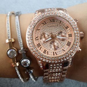 Relojes de pulsera Oro rosa Ginebra Relojes de mujer famosos Moda europea Señoras Rhinestone Cuarzo M Relogio Feminino