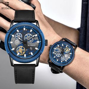 Montre-bracelets Ruimas Relogio Masculino Luxury Leather Band Quartz Wristwatch Men Big Dial Moda Watchs Imperproof Sport Military Reloj Hombre