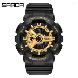 Montres-bracelets SANDA Sport hommes montre numérique à Quartz montres de plongée créatives alarme étanche double affichage horloge Relogio Masculino