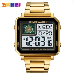 Relojes de pulsera SKMEI 2033 Estilo de metal Reloj digital con chip abierto para hombres Deporte Impermeable Cuadrado Electrónico Reloj para hombre Reloj Hombre
