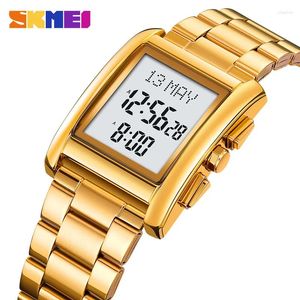 Montres sur les bracelets Skmei Muslim Digit Montres pour Prayer Men Backlight Imperproof LED Watch Hijri Calendrier Pilgrimage Time Rappel