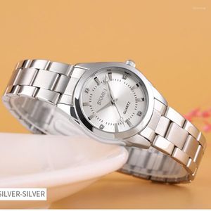 Relojes de pulsera SKMEI para mujer, reloj de pulsera de cuarzo resistente al agua de acero inoxidable a la moda para mujer, reloj para niña, reloj femenino