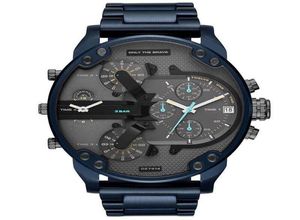 Wallwatches Sport DZ Big Dial Men039s Watch Máquina doble 7395 Reloj de cinturón de acero azul fresco Reloj de reloj Masculino RELO5597026