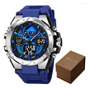 Montre-bracelets Stryve Men's Watch with Box Skull Design Digital-Analog Double Display Watchs Calendar Stopwatch multifonction S8008