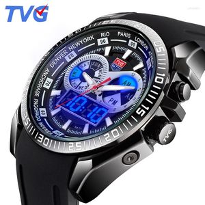 Montres-bracelets Top Hommes Montres TVG 468IP Bracelet en Caoutchouc Double Affichage Analogique Numérique Quartz 30M Étanche Semaine AlarmeMontres-BraceletsWri