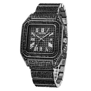 Relojes de pulsera Venta al por mayor Moda Hombres Big Dial Black Watch Full Diamond Iced Out Reloj de pulsera de cuarzo Bling-ed Vestido casual para