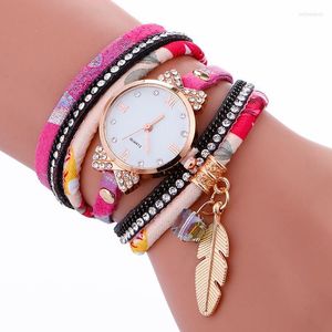 Montres-bracelets en gros mode femmes robe Quartz Bracelet montre de luxe feuille cristal Rop Wrap montres-bracelets décontractées montres-bracelets Will22