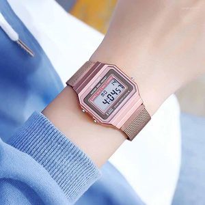 Relojes de pulsera Relojes digitales para mujer Dama para reloj de moda de oro rosa Pantalla de calendario impermeable 2022 Relojes de venta