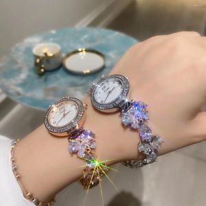 Relojes de pulsera Reloj para mujer Cadena de arco de cristal Diamante Ropa elegante Movimiento japonés Reloj impermeable de cuarzo