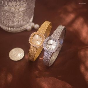 Montres-bracelets Montre Femme Diamant Luxe Élégant Cadran Or Cadeau Pour Amant Bande En Laiton 24K Plaqué Quartz De Haute Qualité