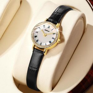 Wallwatches Women Watch Fashion Mini Dial Watches Diamond Inlay Luxury Genuine Leather Ladies Gold Golden Quartz Reloj femenino