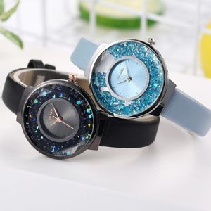 Relojes de pulsera Reloj de mujer Correa de reloj de cuero Diamante en movimiento Señoras de lujo Relojes de cuarzo con diamantes de imitación Reloj Relogio FemininoRelojes de pulsera