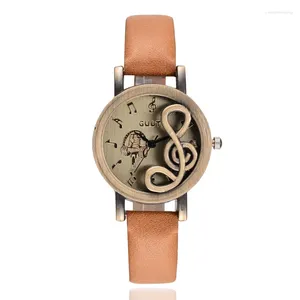 Montres-bracelets femmes montres de luxe dames Note de musique montre à Quartz décontractée bracelet en cuir robe Relogio Feminino horloge