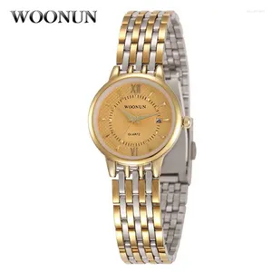 Montre-bracelets Woonun Top Gold Ladies Watches Round Femmes Small Indexless Steel Quartz Bracelet Shiping Free Shiping