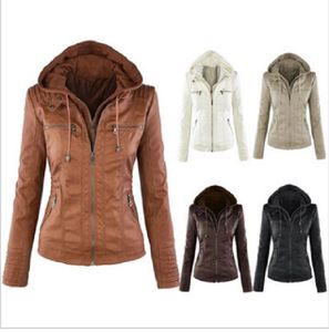 Femmes grande taille XS-7XL veste en cuir automne et hiver à capuche à manches longues vestes minces manteau féminin