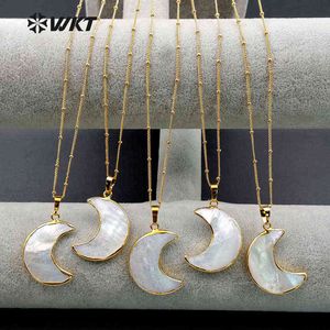 WT-N1024 WKT Gros personnalisé Naturel Shell Croissant de Lune Blanc Pendentif Collier avec des perles de stalite d'or 18 pouces collier de lune X0707